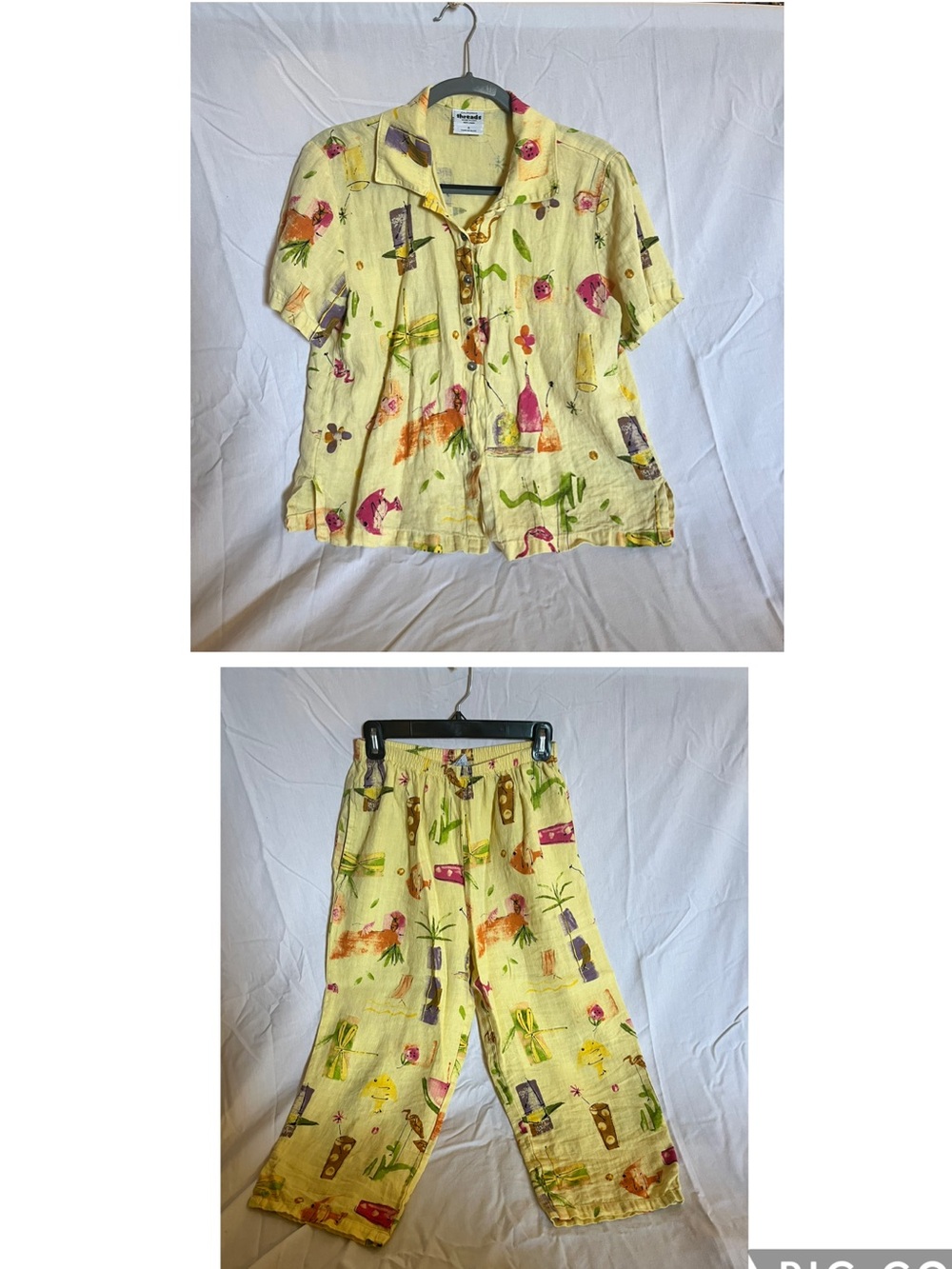 Vintage 90s Linen Yellow California Threads 2 Pc Coastal top & capris